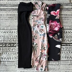 Floral and Black Midi Dresses Set